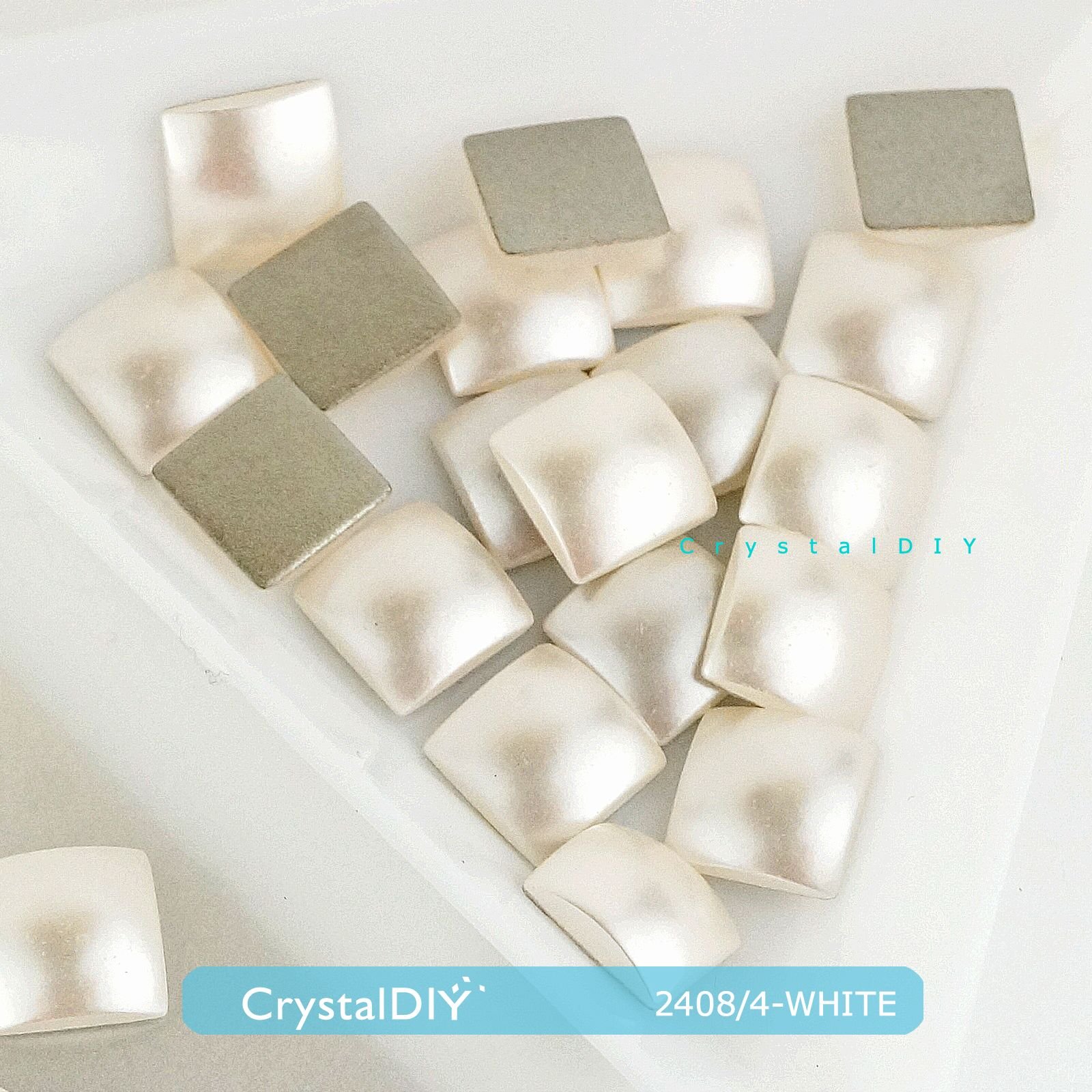 CrystalDIY奧地利水晶SW平底圓弧正方形珍珠2408/4 雪白(650 white) 8mm