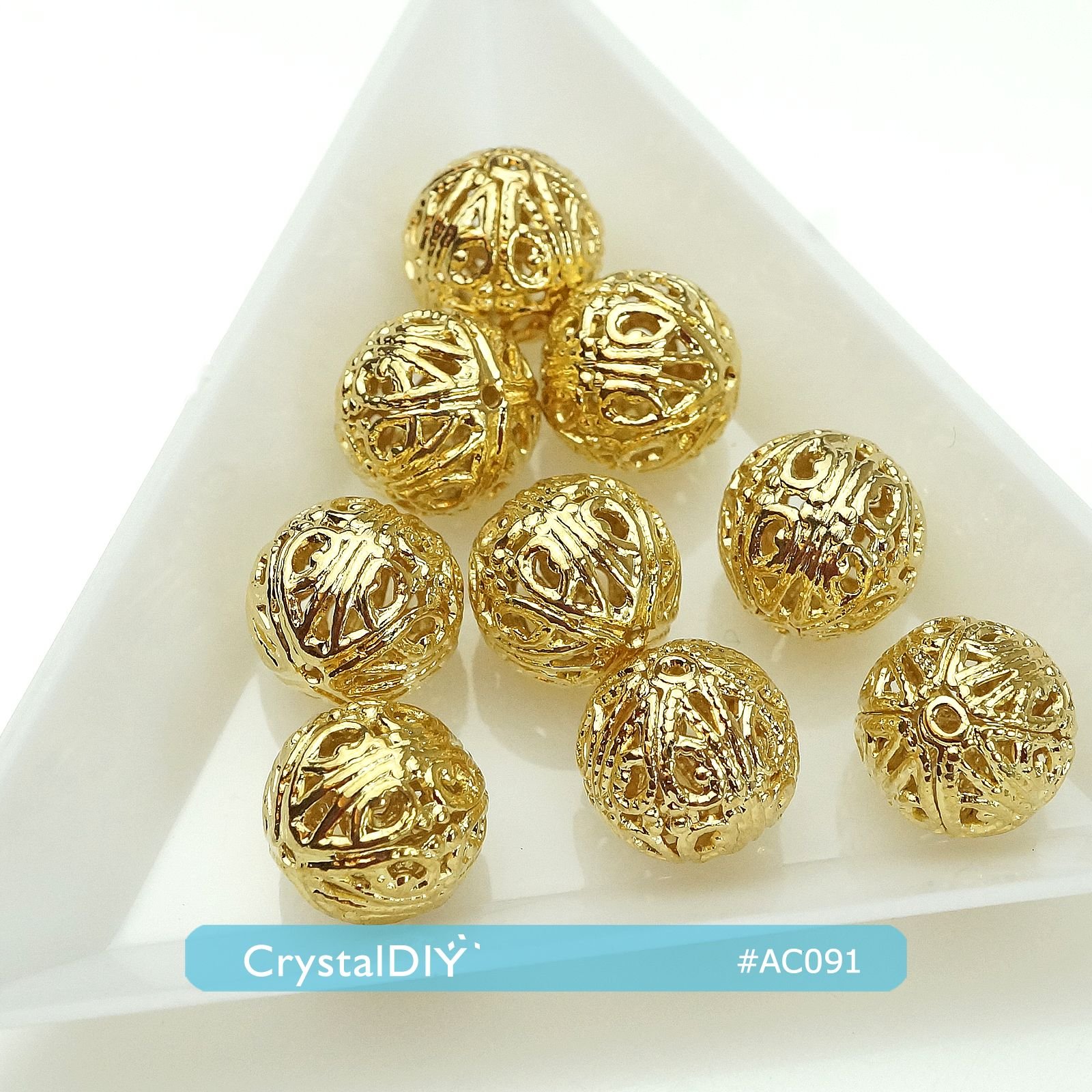 CrystalDIY 11mm圓形裸空南瓜珠(金色) 每包5入