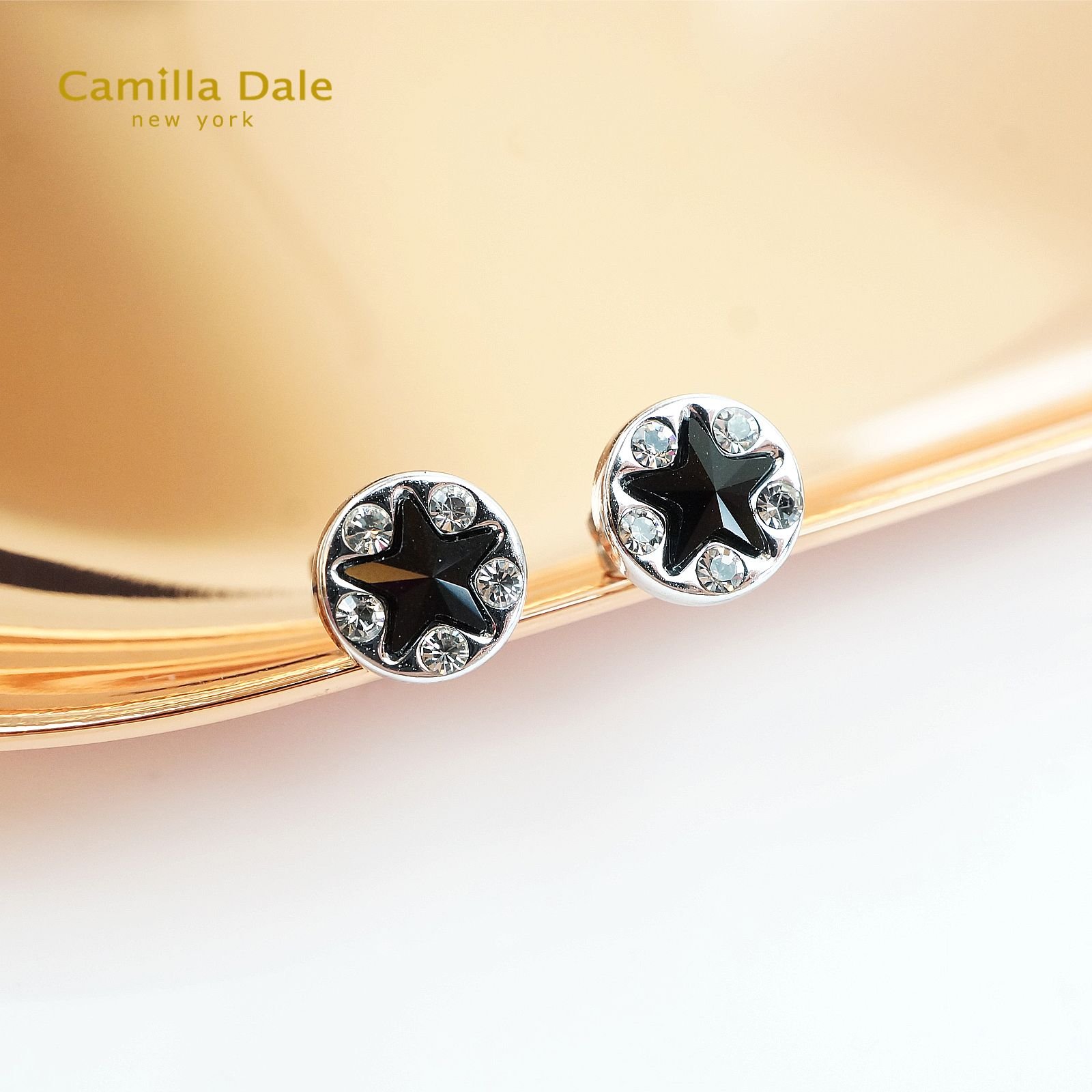 Camilla Dale迷你星光不鏽鋼水晶耳環 黑寶石與黑金剛2色可選