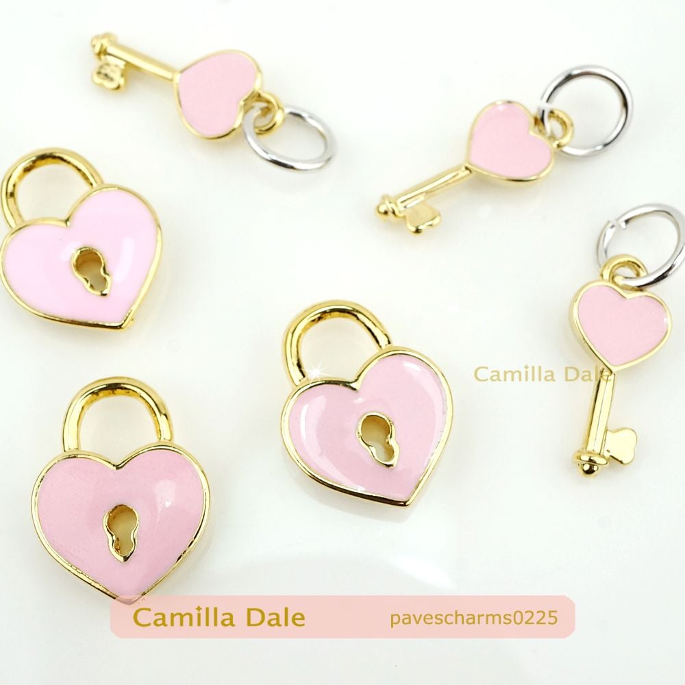 CamillaDale心鎖與鑰匙吊飾(粉) 【225】心+鎖一對 大孔徑 適用潘朵拉手鍊