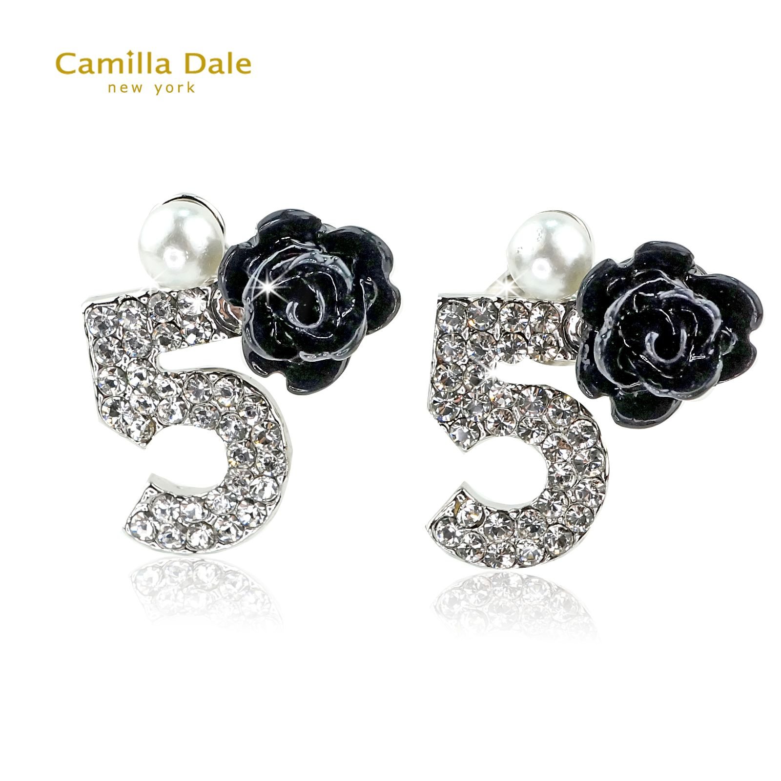 CamillaDale 我愛黑玫瑰花朵水鑽耳環