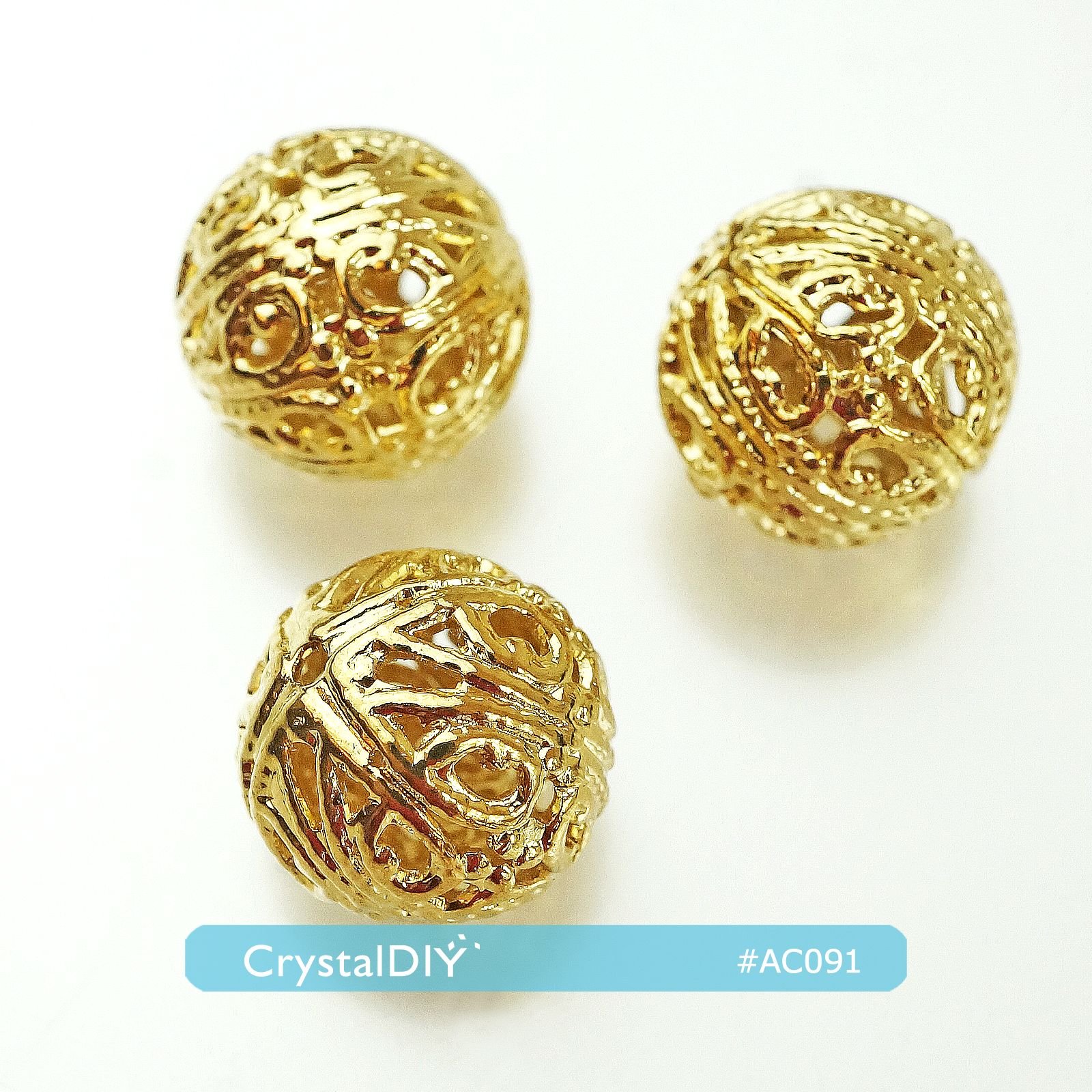 CrystalDIY 11mm圓形裸空南瓜珠(金色) 每包5入