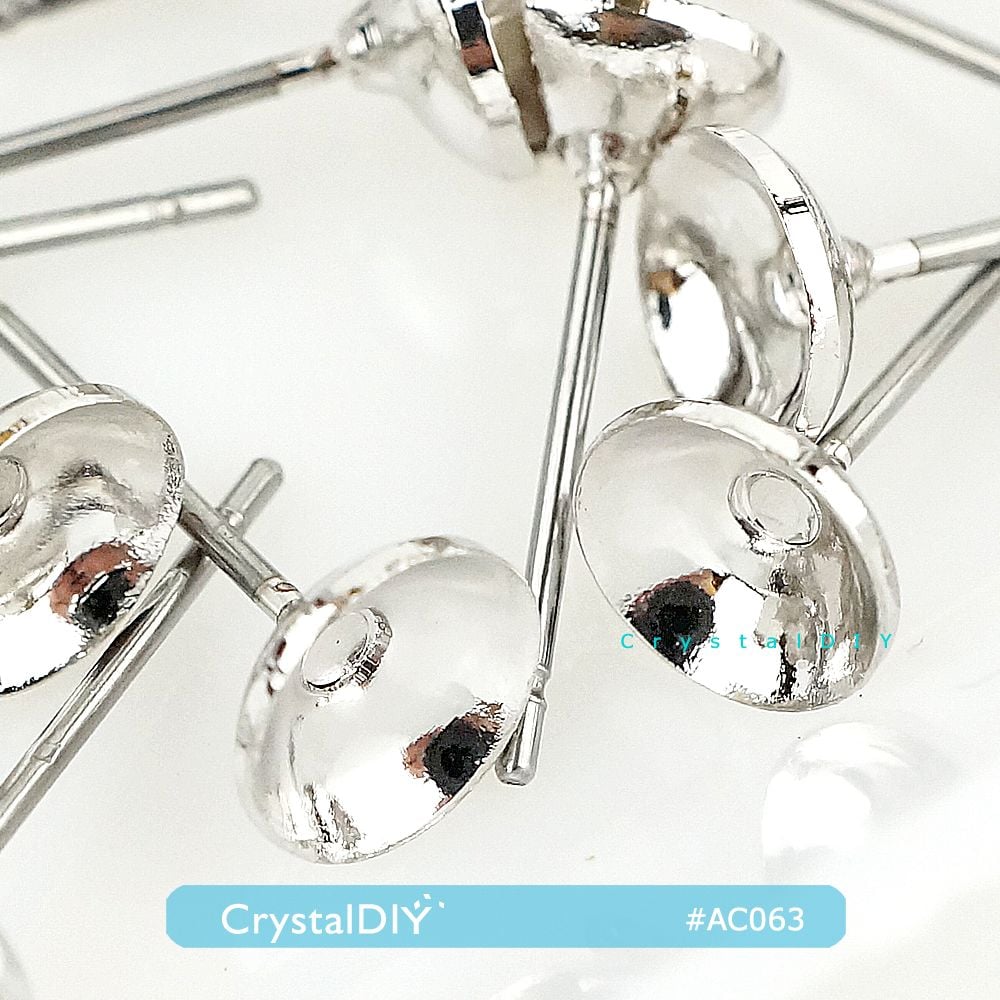 CrystalDIY 5mm碗形耳針 正白金屬 可手作水鑽耳環 抗過敏