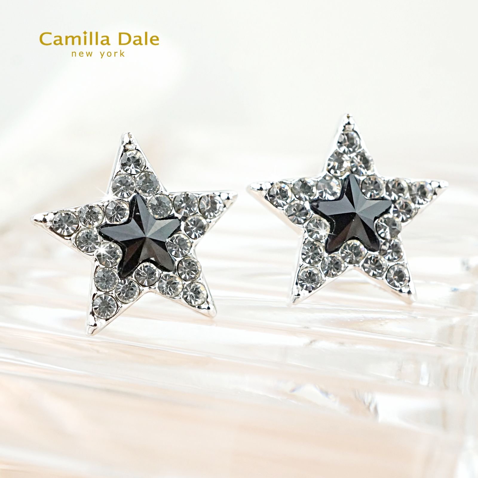 CamillaDale 14mm星星不鏽鋼耳環(黑寶石)