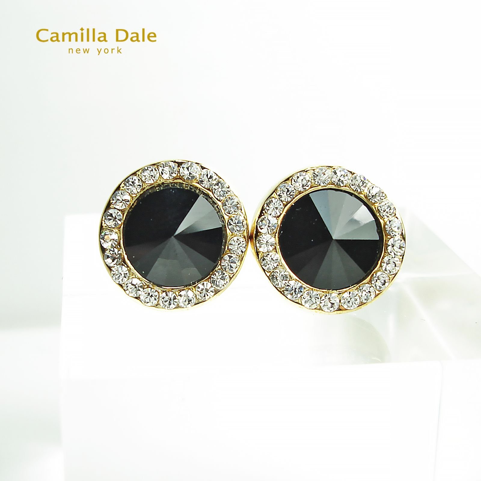 Camilla Dale 12mm黑寶石圓尖晶鑽耳環