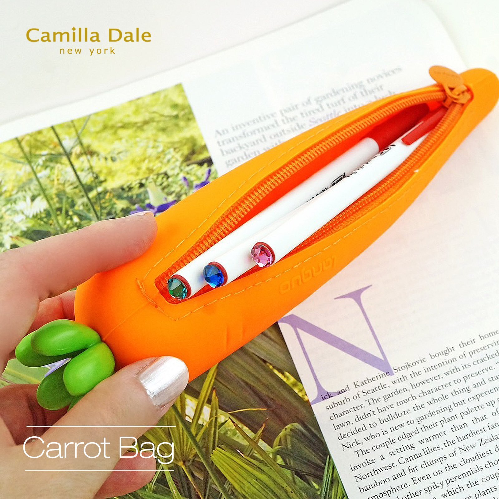CamillaDale紅蘿蔔光芒水鑽圓珠筆袋套組
