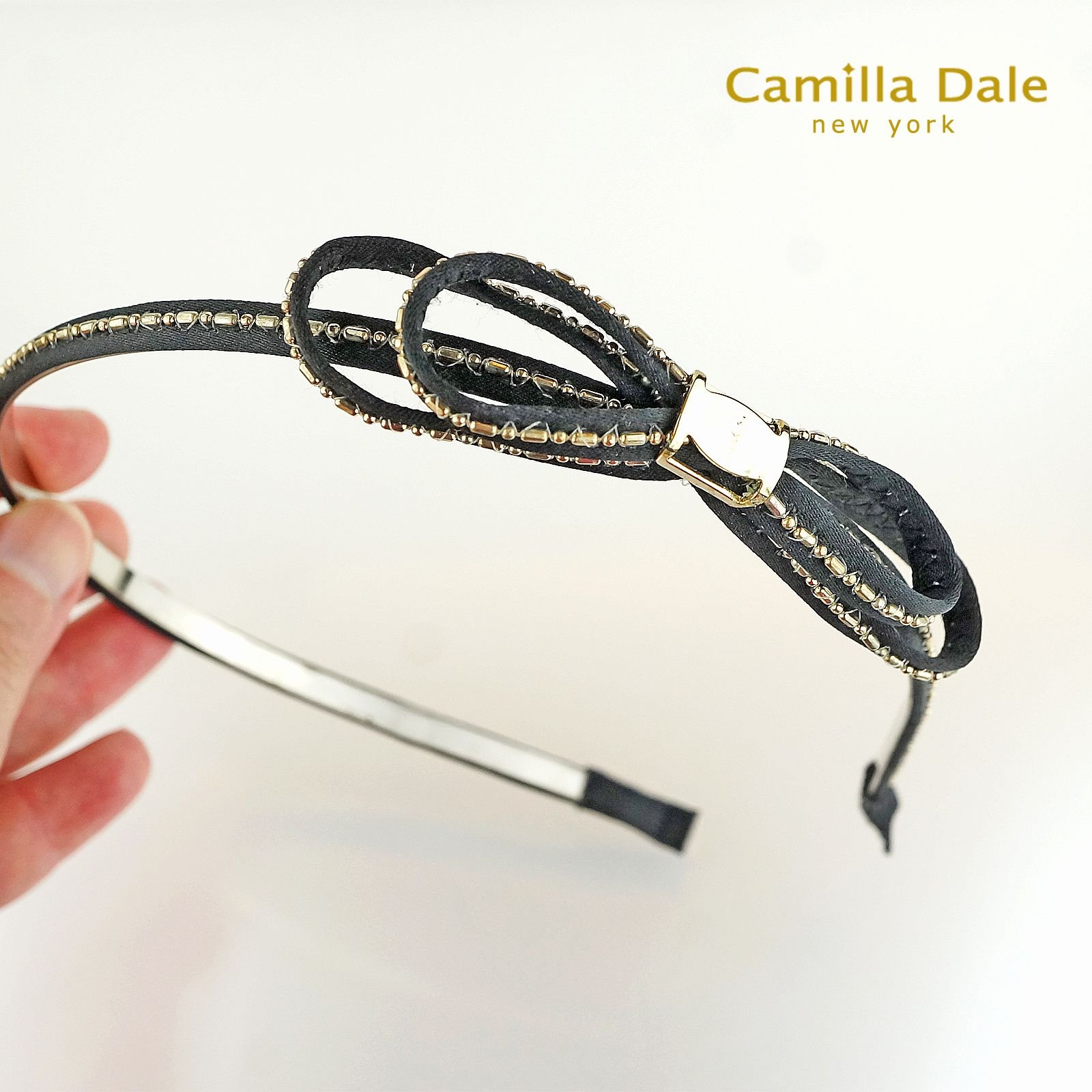CamillaDale 金邊蝴蝶結髮箍 氣質窈窕淑女 黑色 韓國精品髮飾