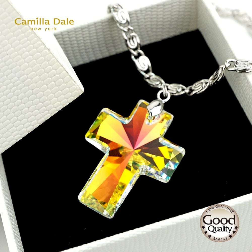 CamillaDale 大十字架水晶厚金屬項鍊長鏈