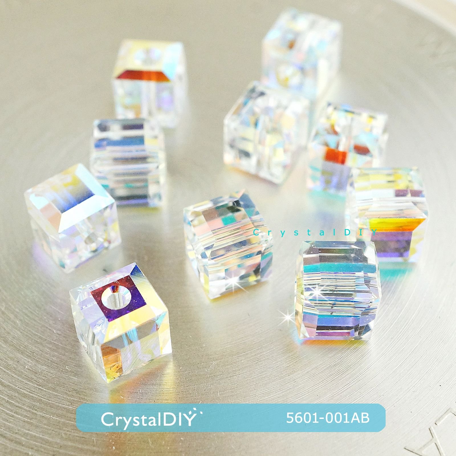 CrystalDIY奧地利水晶SW水晶串珠#5601立體正方形水晶亮彩(001AB) 4mm