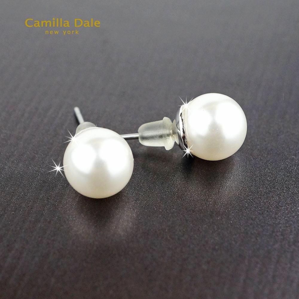 CamillaDale 簡約雪白珍珠耳環(耳針式)