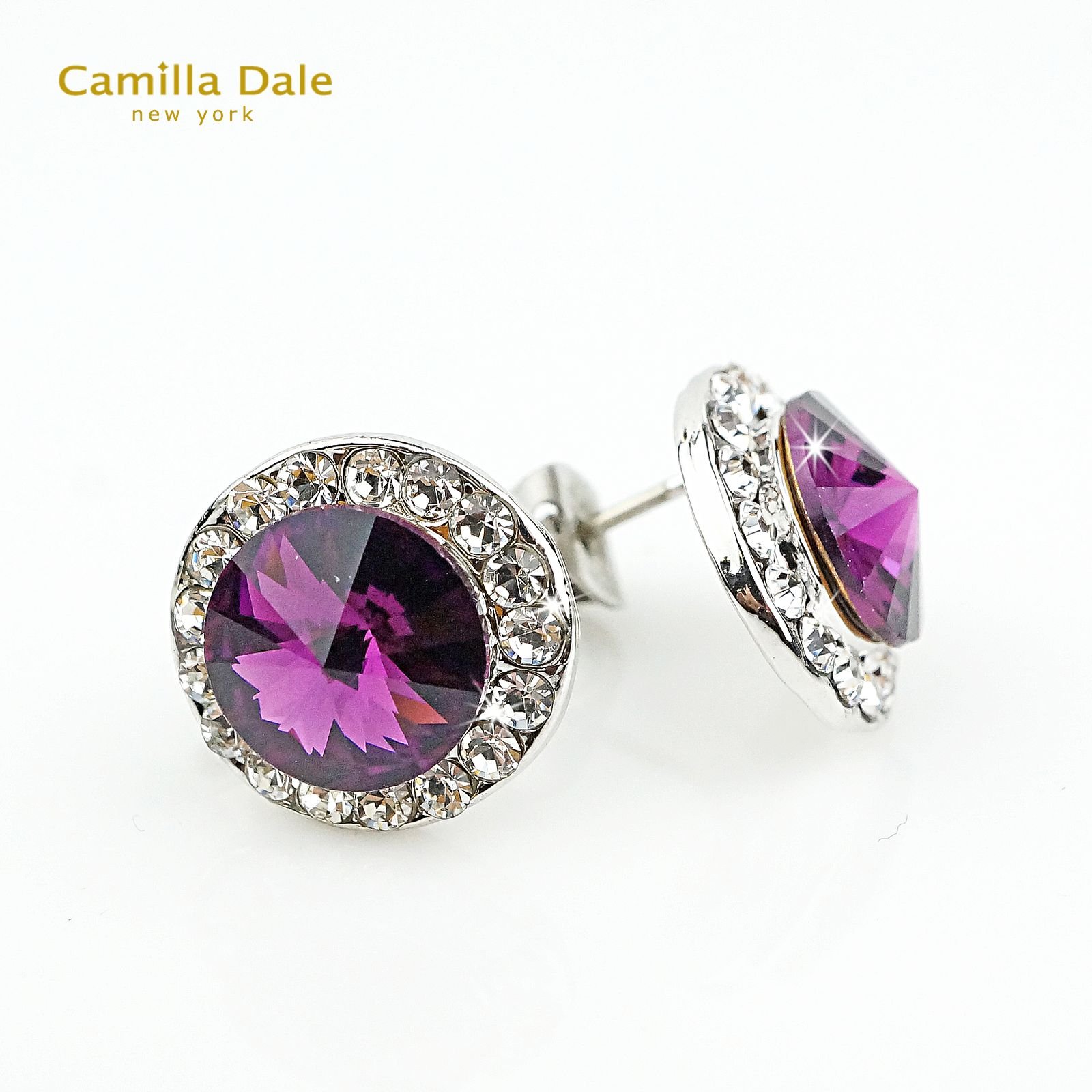 CamillaDale 12mm紫水晶圓尖底鑽耳環