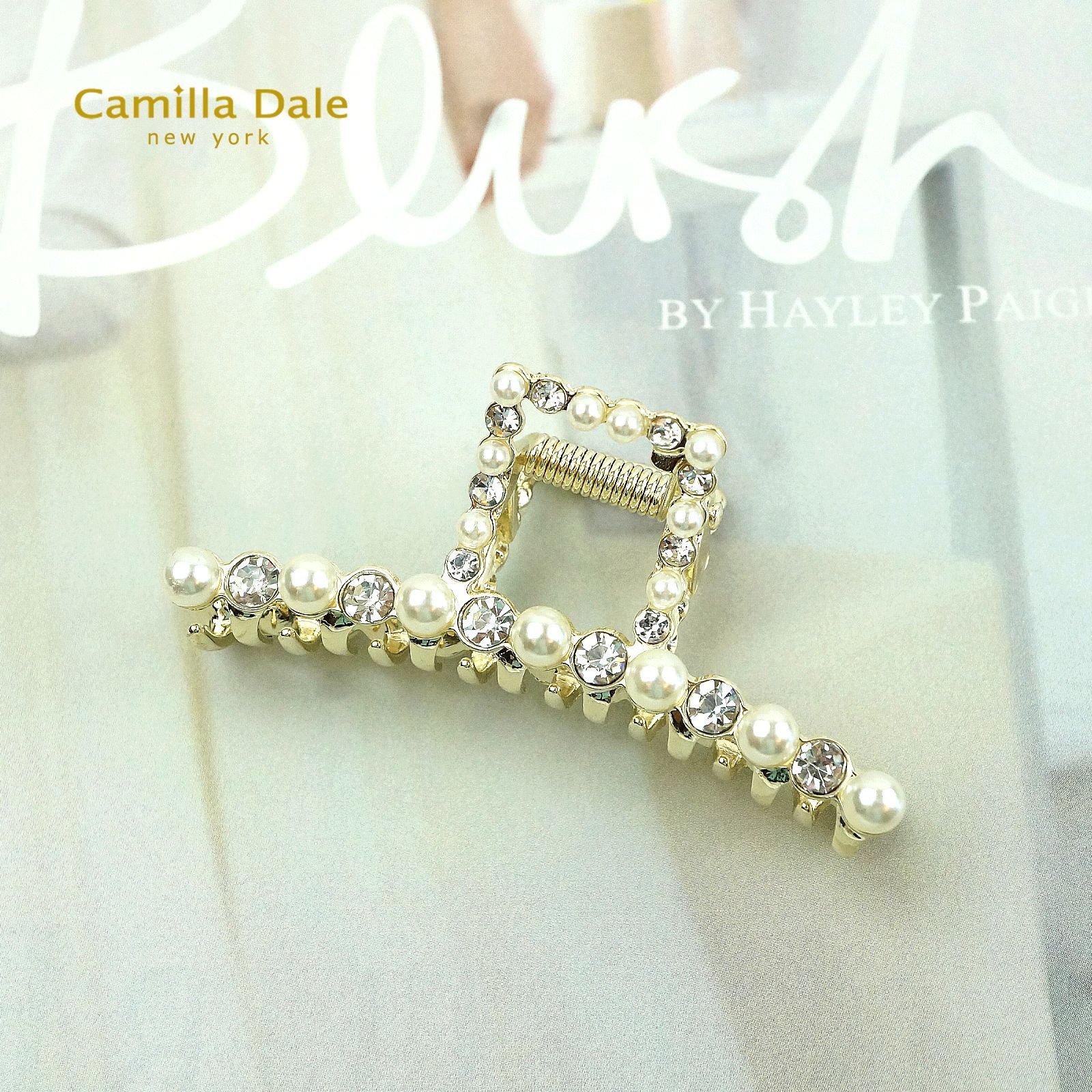 Camilla Dale 韓時尚 簡約水鑽珍珠鯊魚髮夾