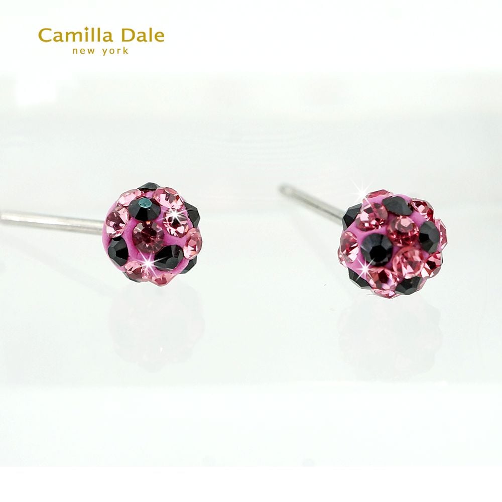 CamillaDale 迷你點點水鑽耳環(粉黑)