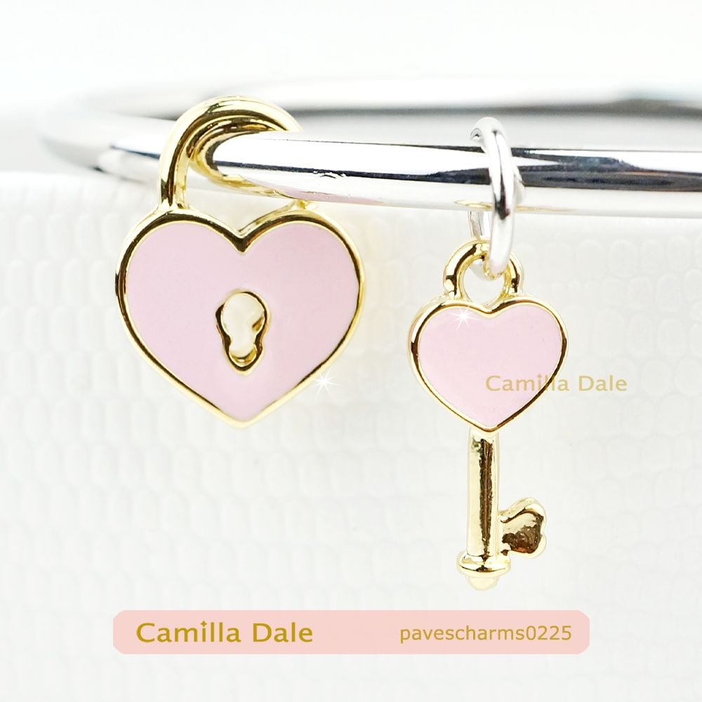 CamillaDale心鎖與鑰匙吊飾(粉) 【225】心+鎖一對 大孔徑 適用潘朵拉手鍊
