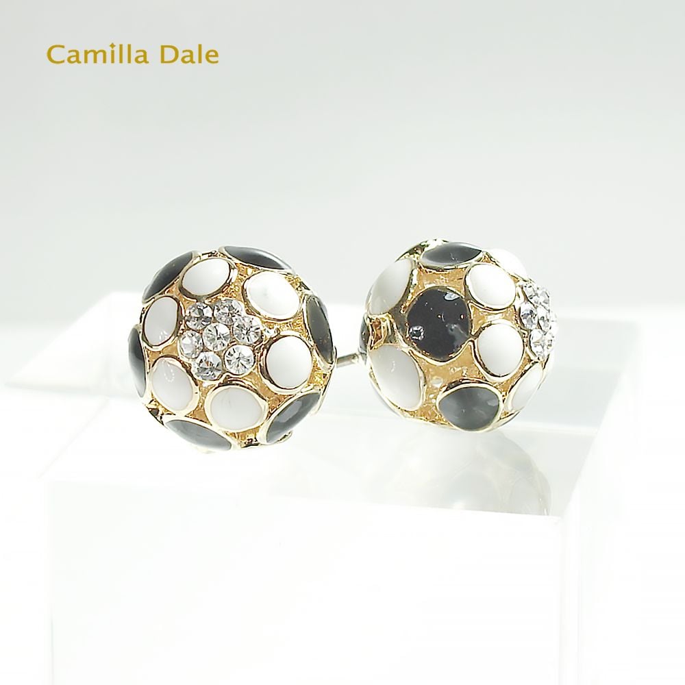 CamillaDale古典繡花立體圓球水晶耳環(黑)