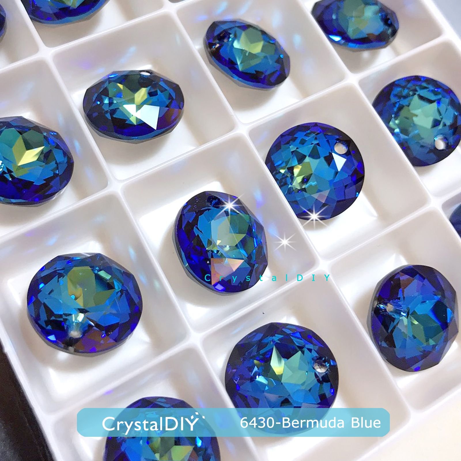CrystalDIY奧地利SW水晶吊墜#6430經典切割吊墜百慕達藍Bermuda Blue (001BBL)14mm三色可選