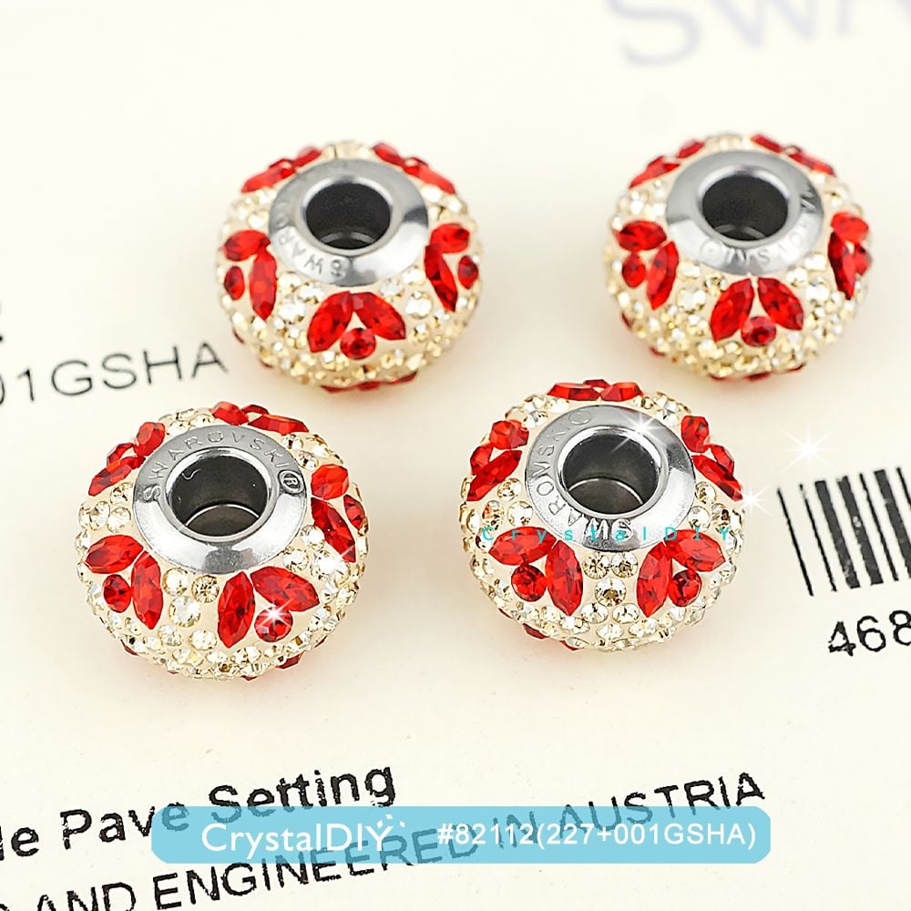 CrystalDIY奧地利SW水晶#82112迷人密鑲串飾不銹鋼材紅花環串飾適用潘朵拉手鍊