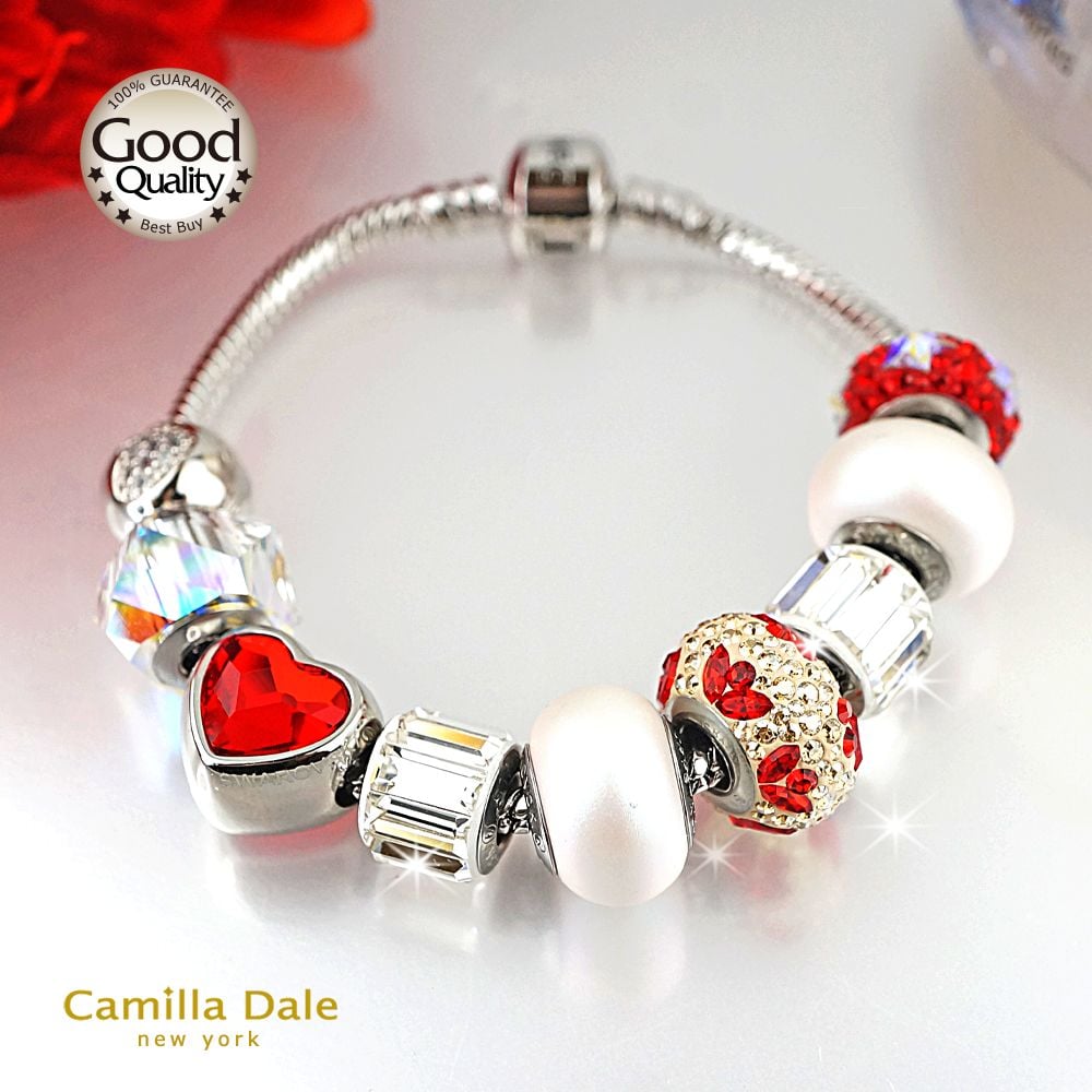 CamillaDale火紅探戈手鍊 採用奧地利SW水晶串飾#82112百合花瓣亮暹羅紅與燦幻金