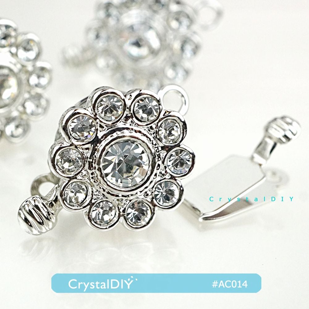 CrystalDIY 花朵正白K水鑽珍珠扣 項鍊,手環配件(兩組入) 高品質不易退色