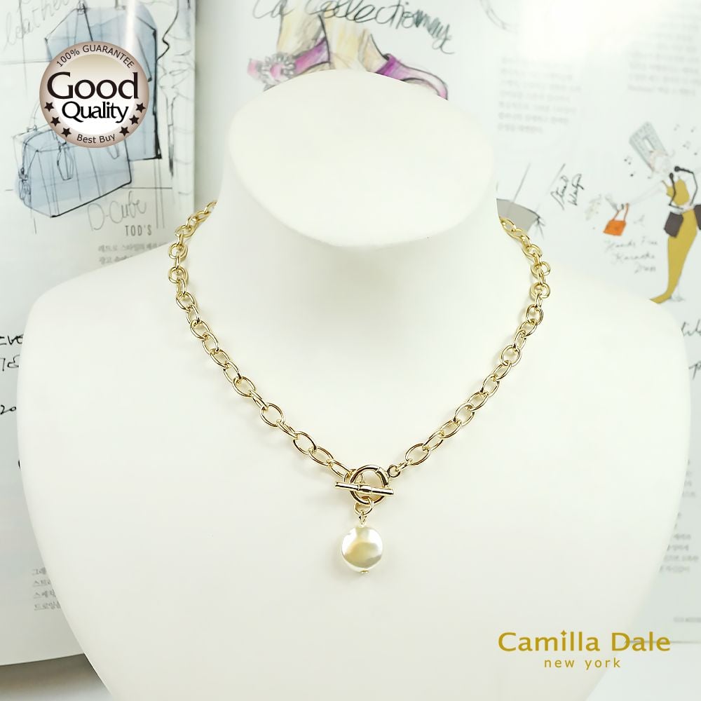 CamillaDale金色扁圓珍珠頸鍊短鍊項鍊(韓製)