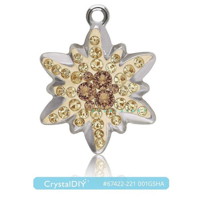 CrystalDIY奧地利SW水晶密鑲雪絨花吊墜#67442 白蛋石234 水晶001混色 鍍銠金屬