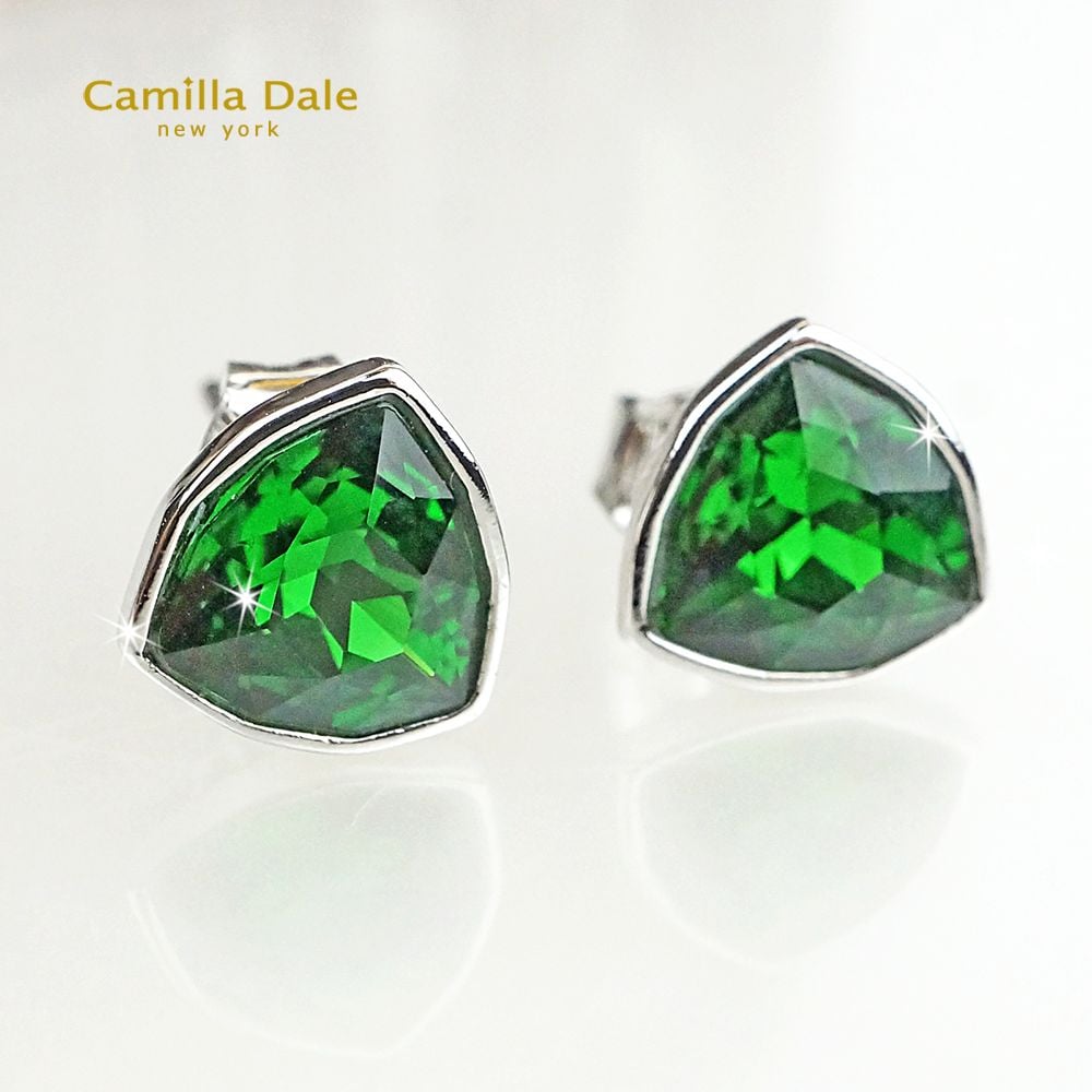 CamillaDale 悴戀水晶耳環(苔綠)8MM 韓製