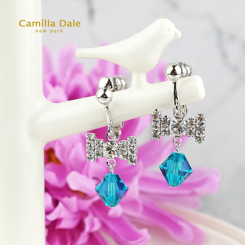 CamillaDale 星空點點蝴蝶結耳環-土耳其藍