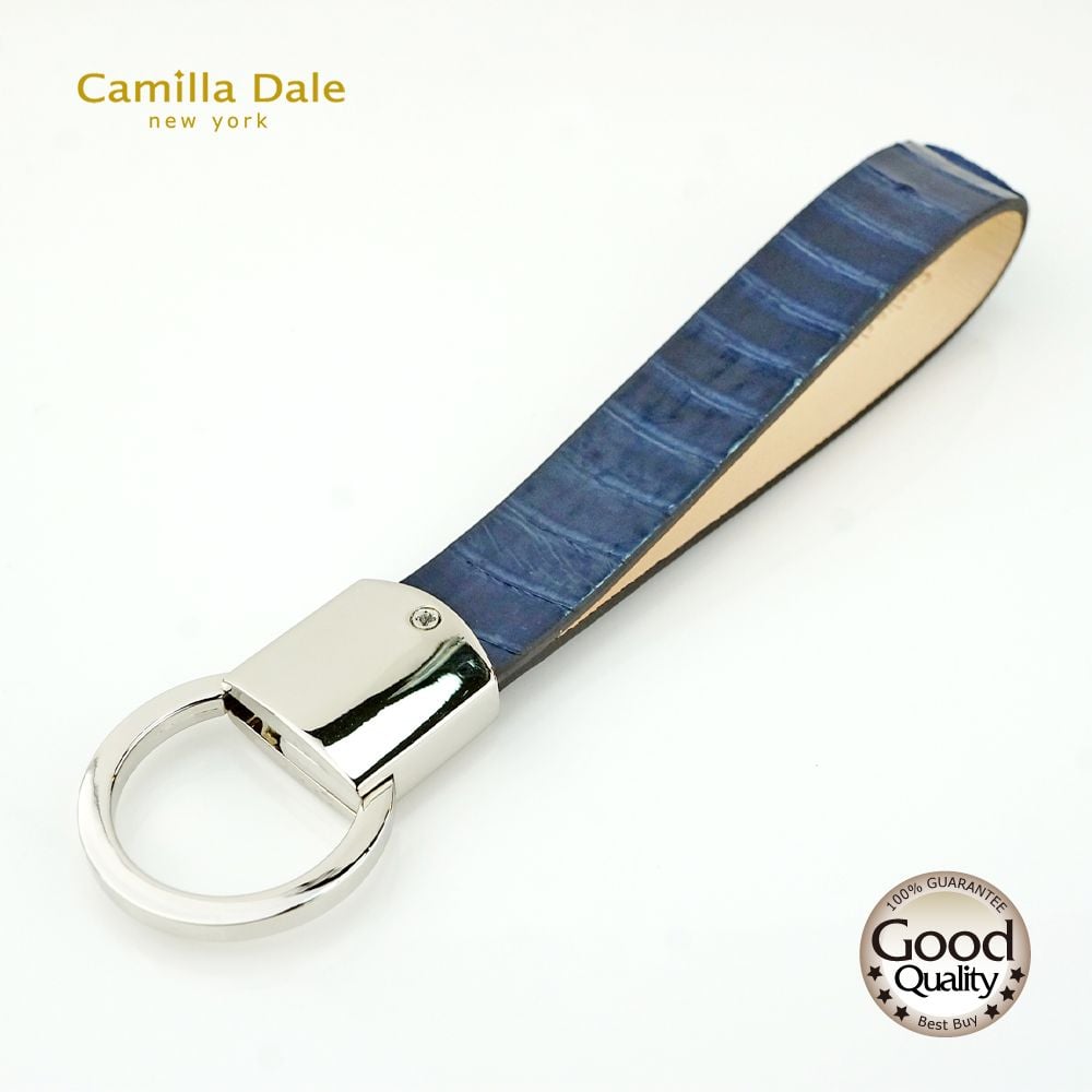Camilla Dale 韓國正蛇皮深藍自動拉環鑰匙圈(銀)