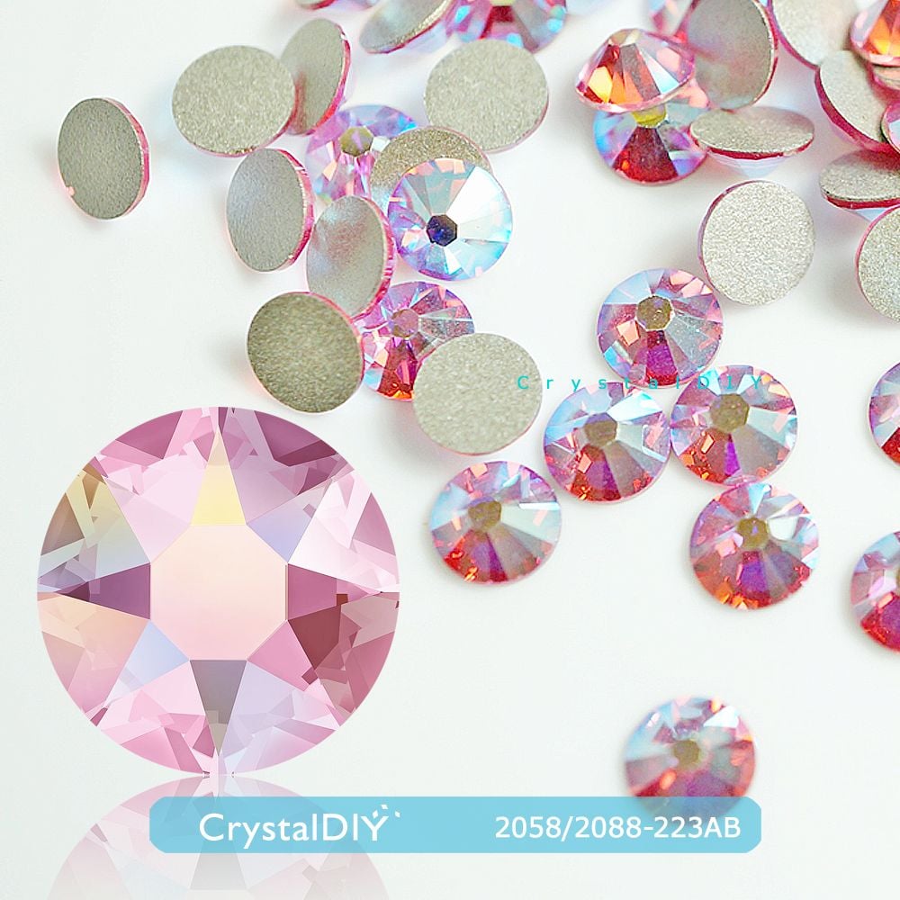 CrystalDIY奧地利SW水晶平底石 #2058/2088Lt.RoseAB粉紅亮彩(223AB) SS5~SS20