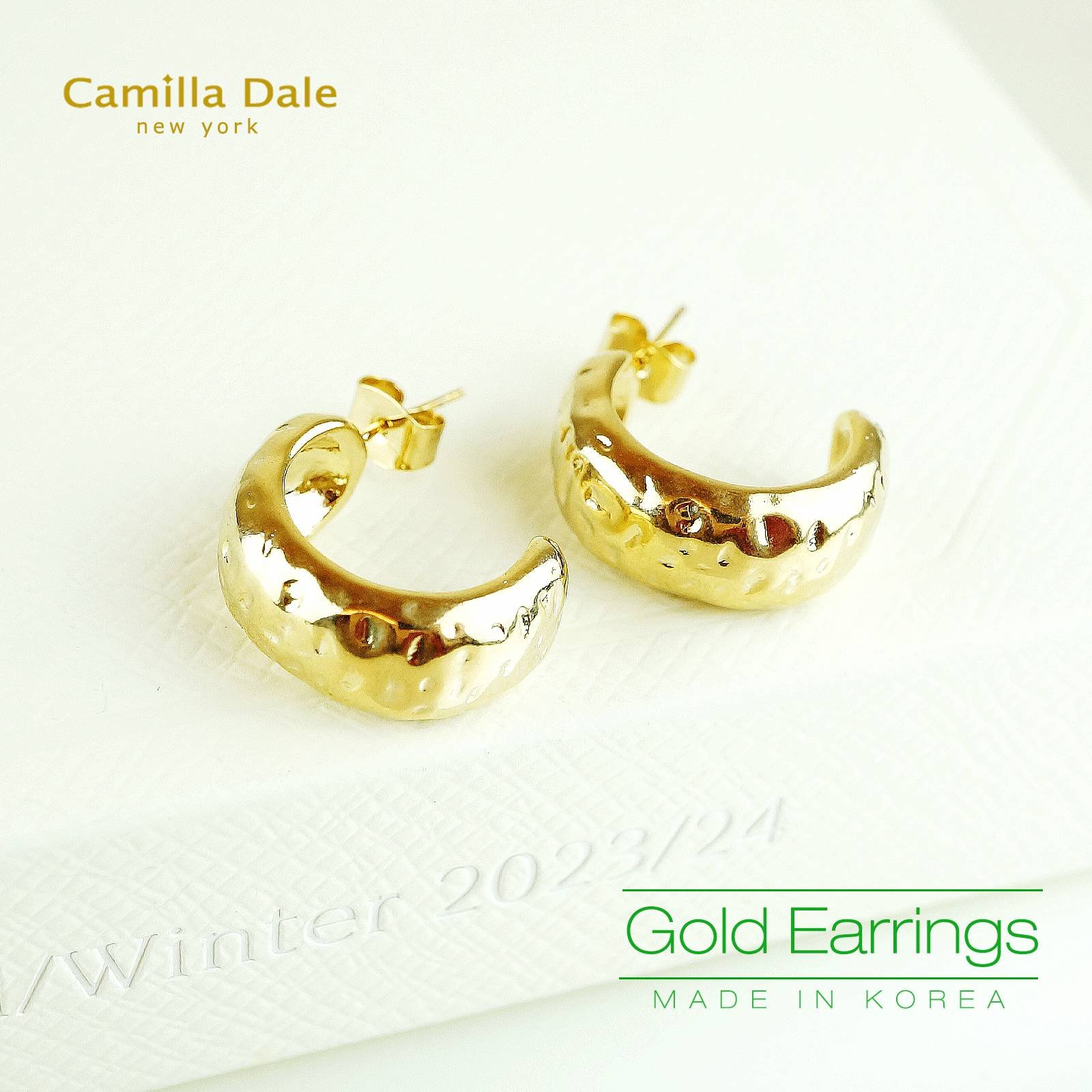 Camilla Dale 8mm金色半圓紋理耳環