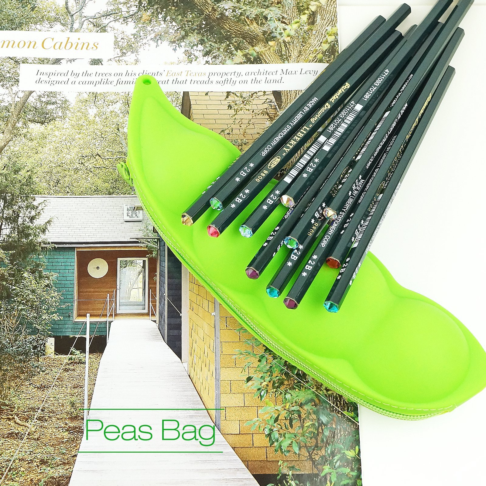 CamillaDale碗豆光芒水鑽鉛筆筆袋套組 利百代9800 2B鉛筆 一打