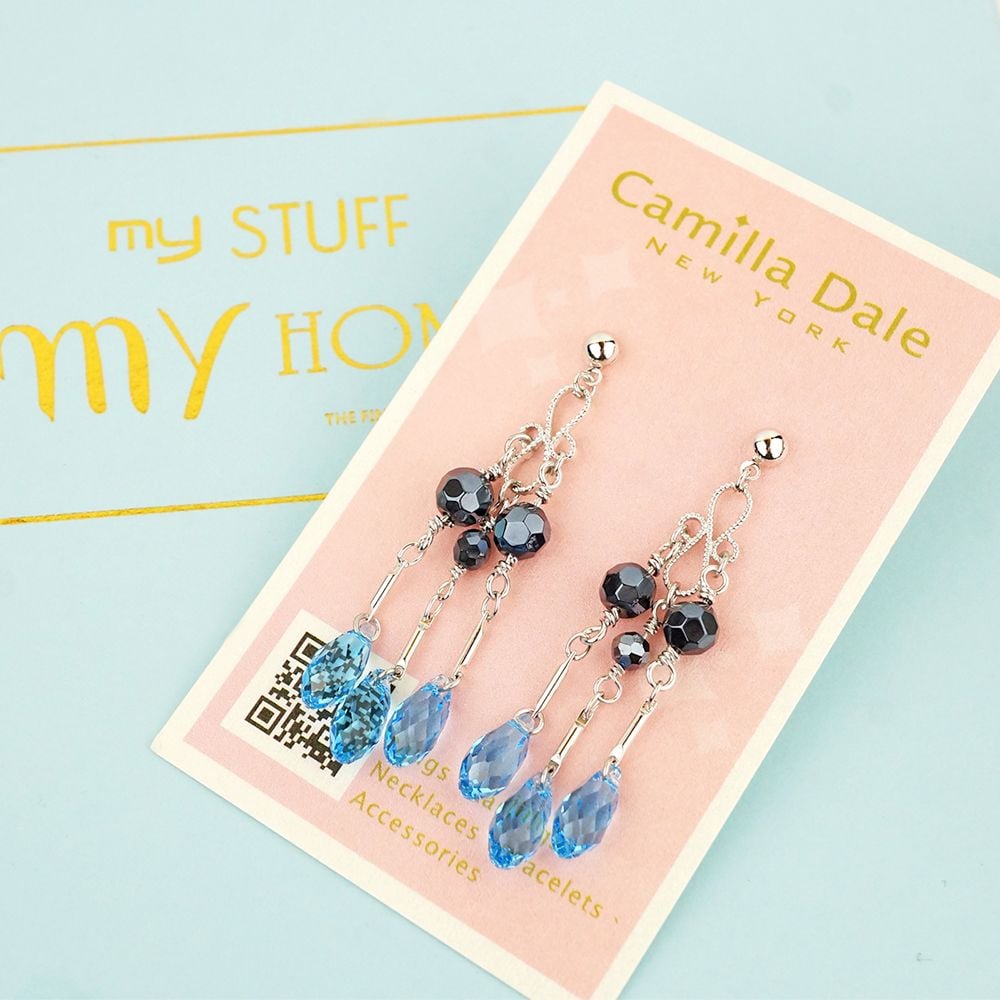 CamillaDale 藍色情挑水晶吊燈耳環