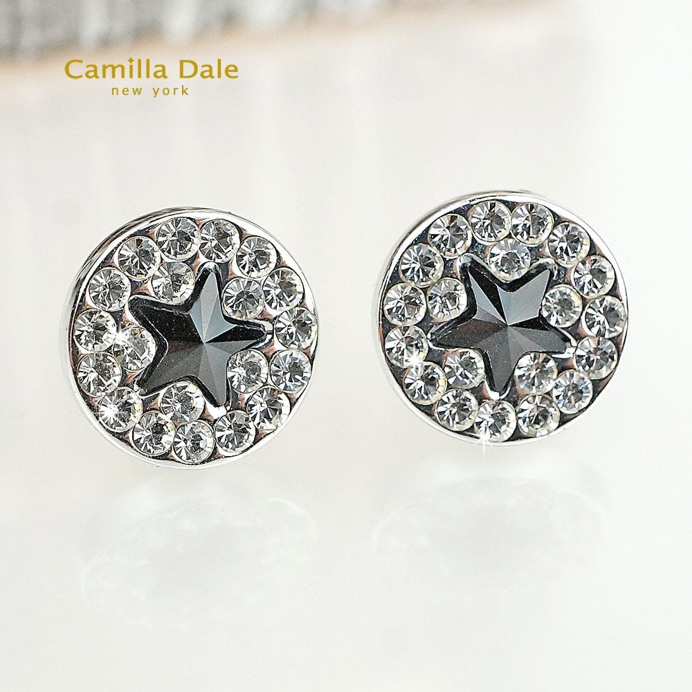 CamillaDale 10MM圓形星河不鏽鋼耳環(黑寶石)