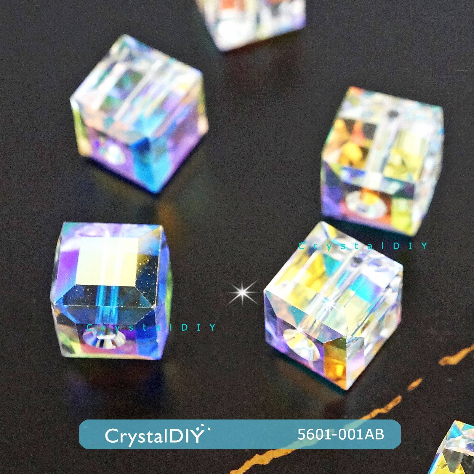 CrystalDIY奧地利水晶SW水晶串珠#5601立體正方形水晶亮彩(001AB) 4mm