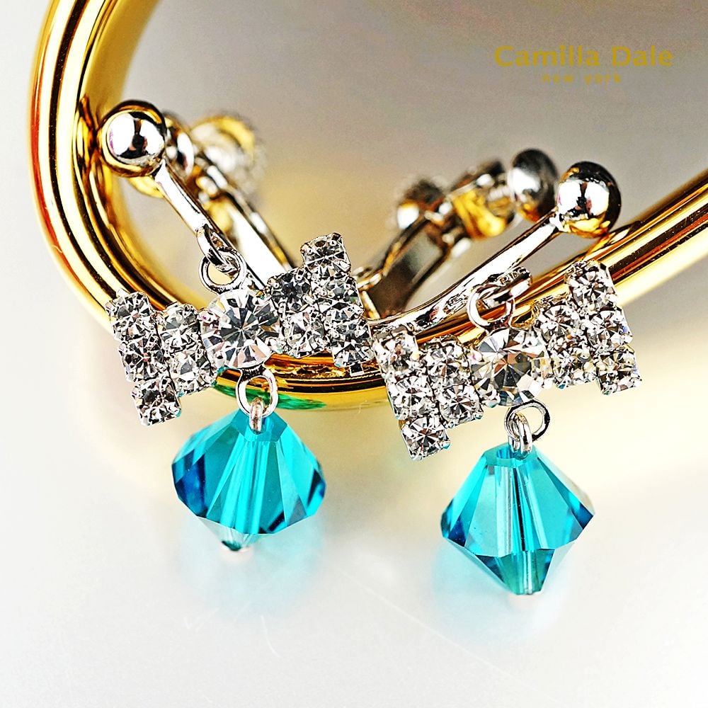 CamillaDale 星空點點蝴蝶結耳環-土耳其藍