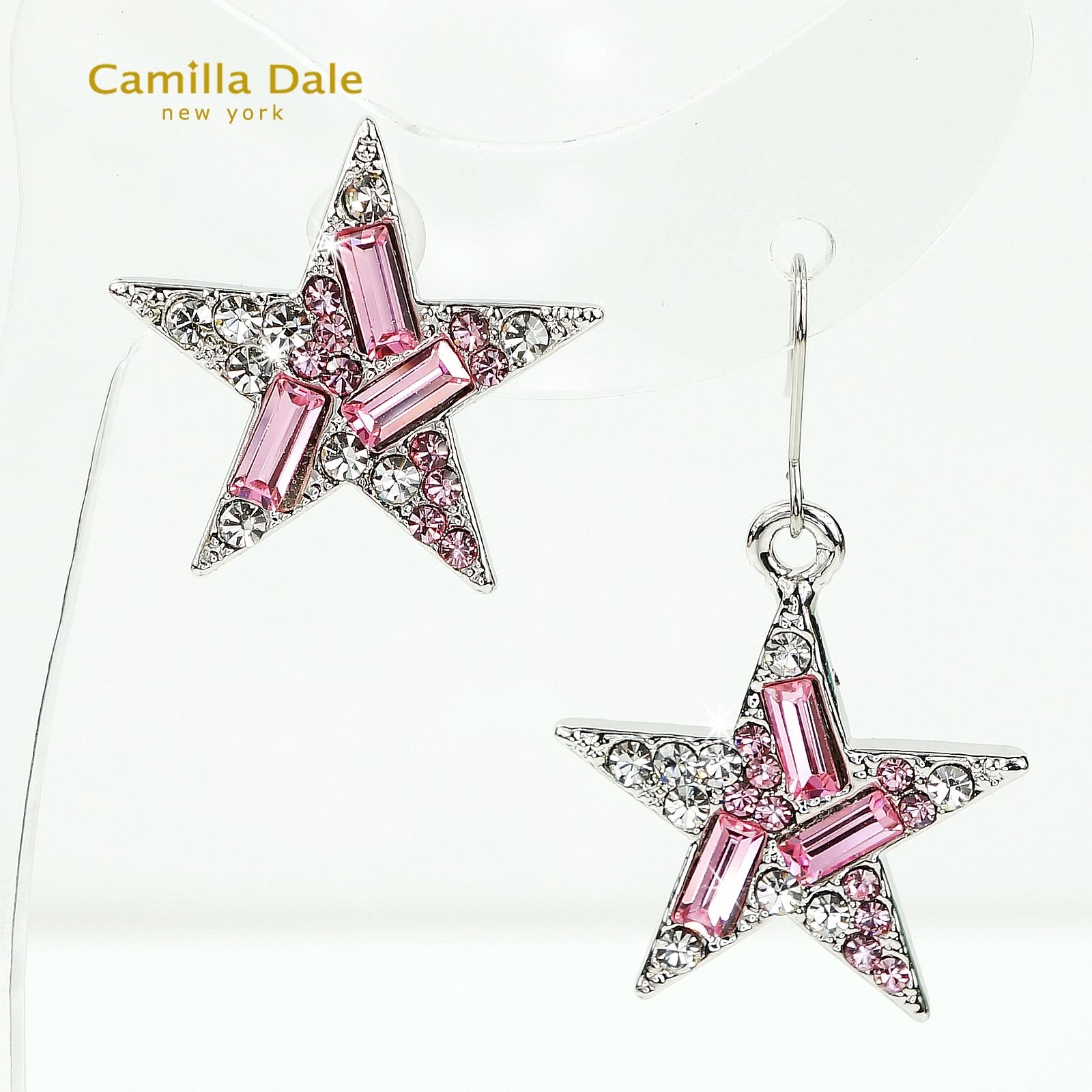 CamillaDale 閃耀粉紅星水鑽耳環