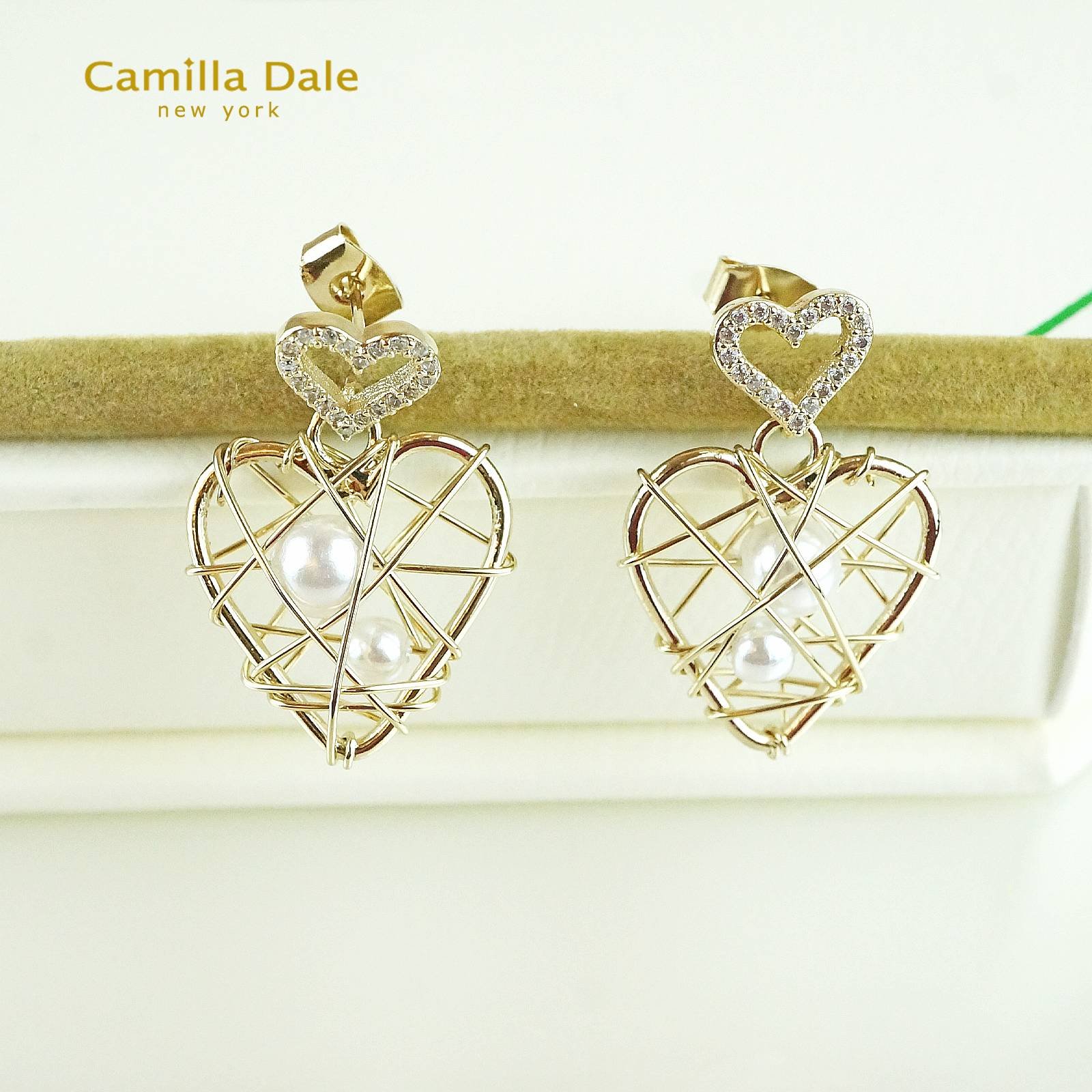 Camilla Dale 925純銀愛戀心網珍珠耳環