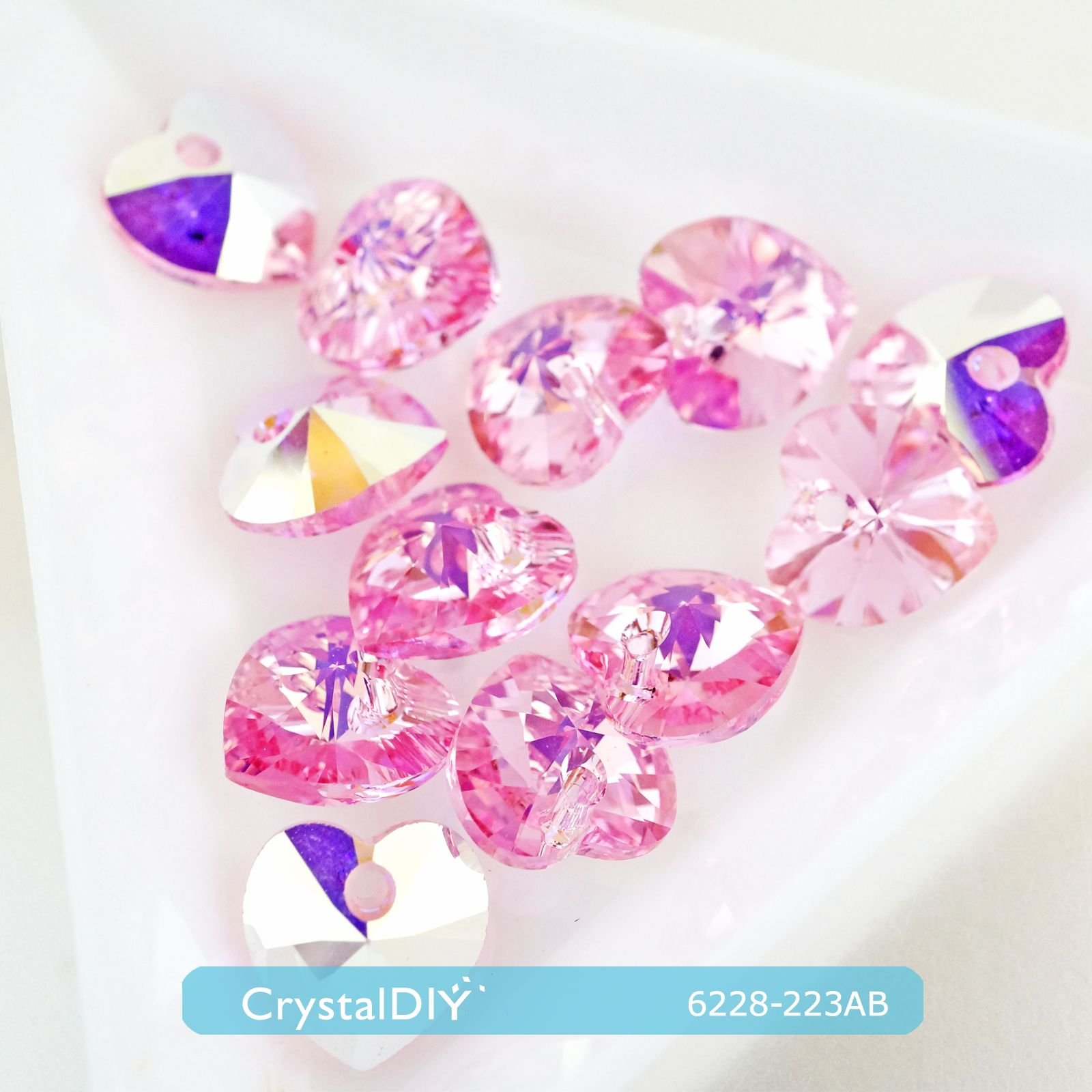 CrystalDIY奧地利水晶SW愛心吊墜#6228粉紅玫瑰亮彩12顆入 兩色可選