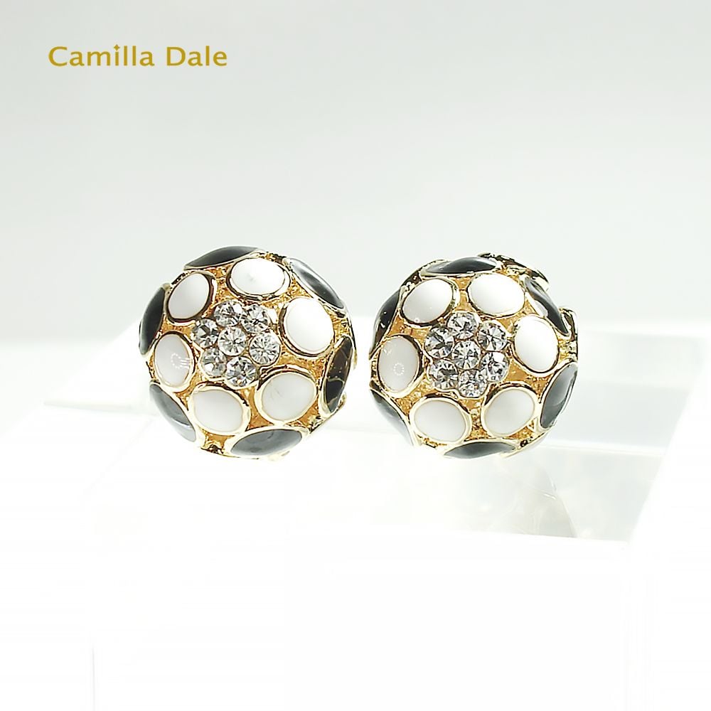 CamillaDale古典繡花立體圓球水晶耳環(黑)