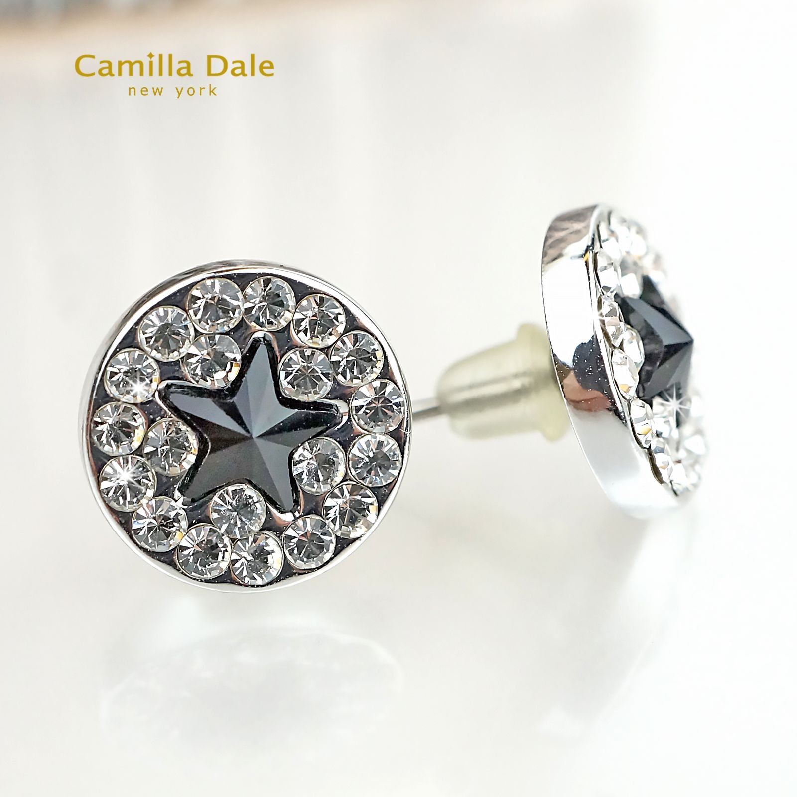 CamillaDale 10MM圓形星河不鏽鋼耳環(黑寶石)