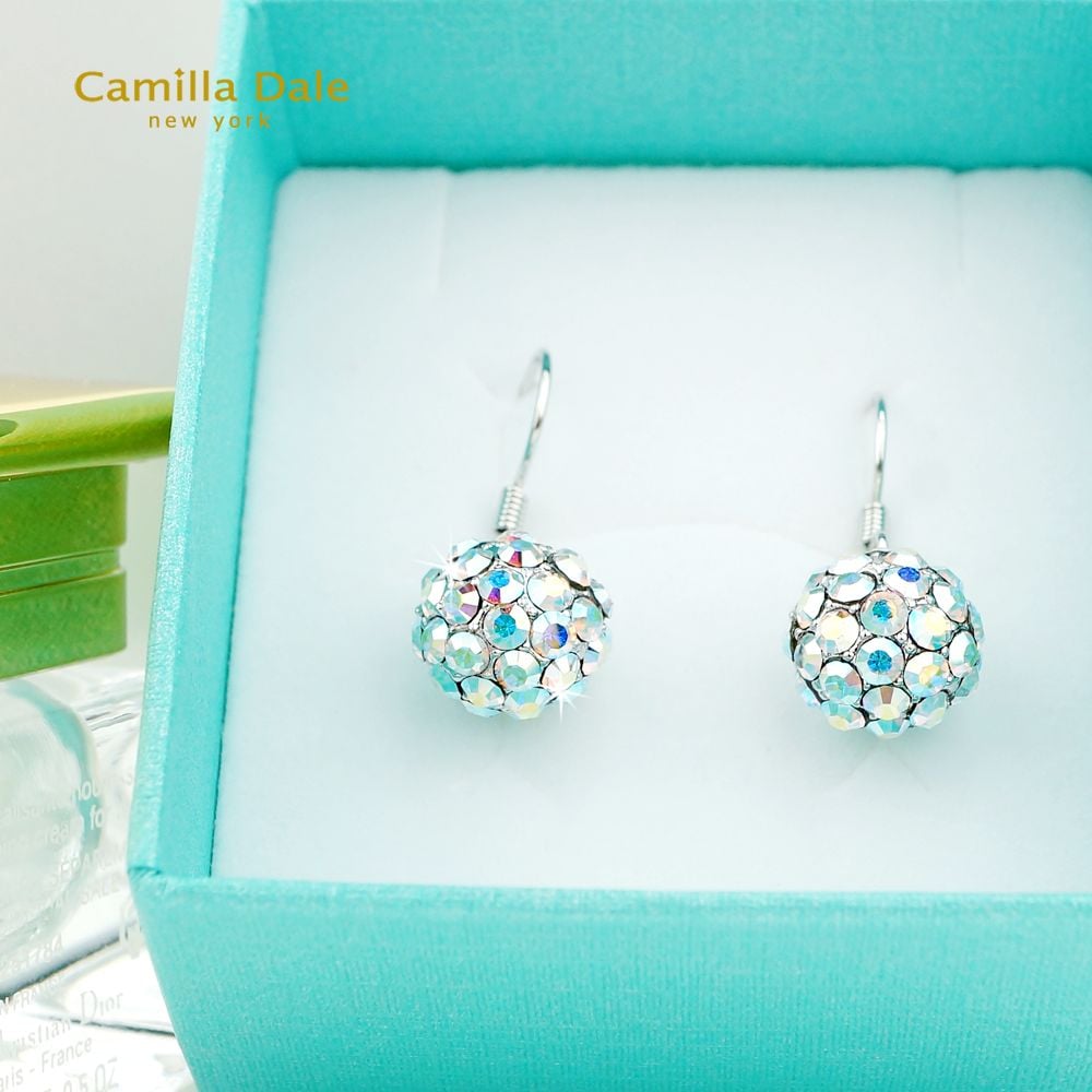 CamillaDale 立體圓球水晶耳環(白彩)