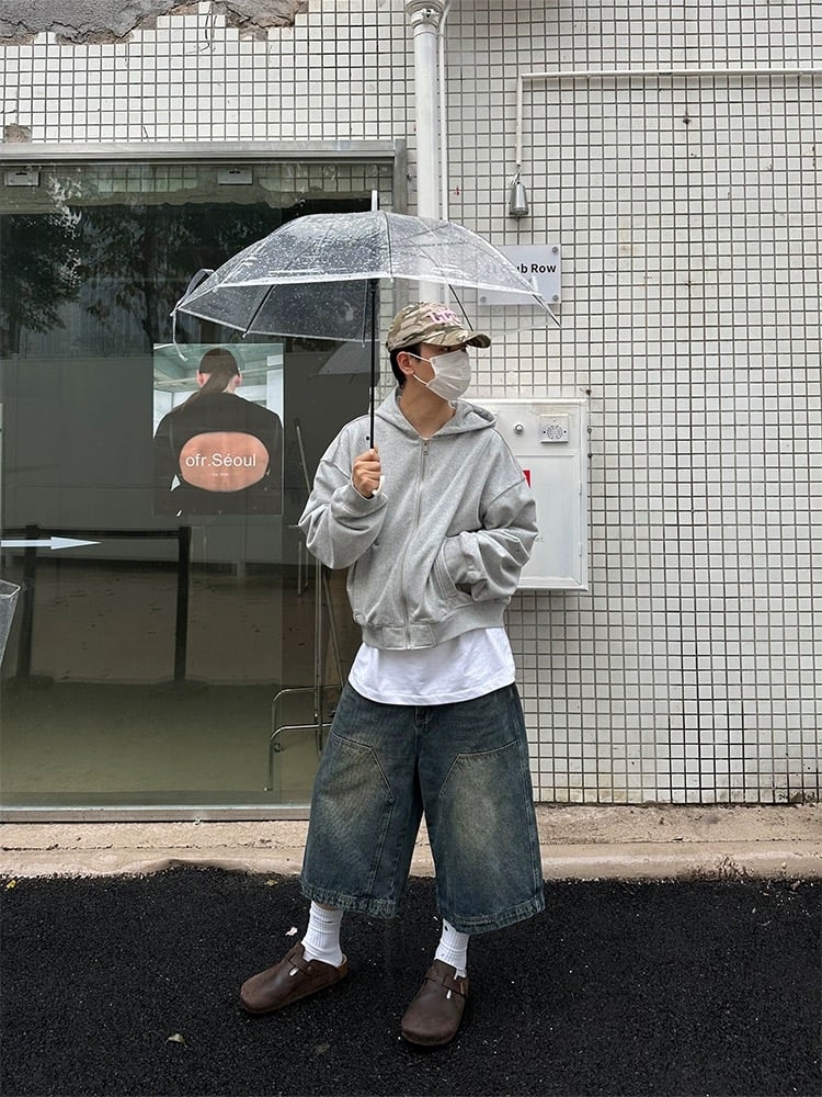 ♡韓國壓紋水洗七分牛仔褲♡