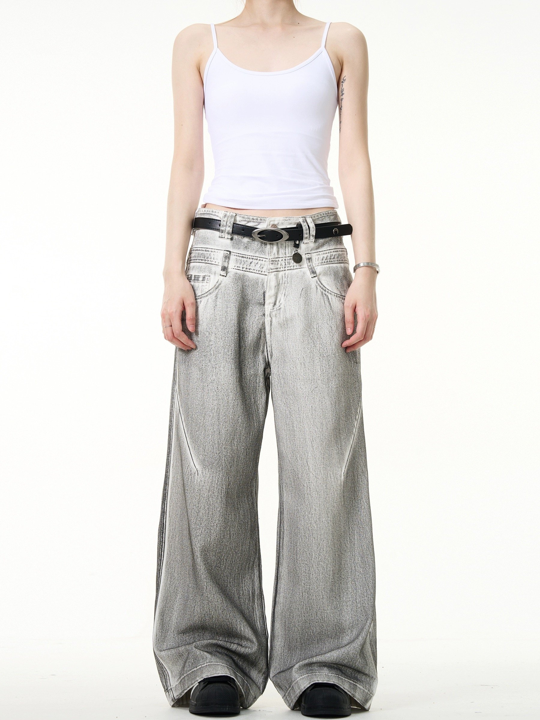 ♡韓國銀灰設計感牛仔長褲♡