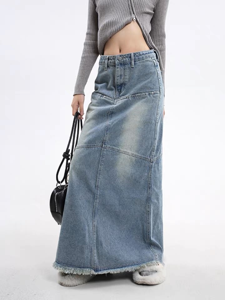 ♡韓國設計感拼接牛仔裙♡ ⁡