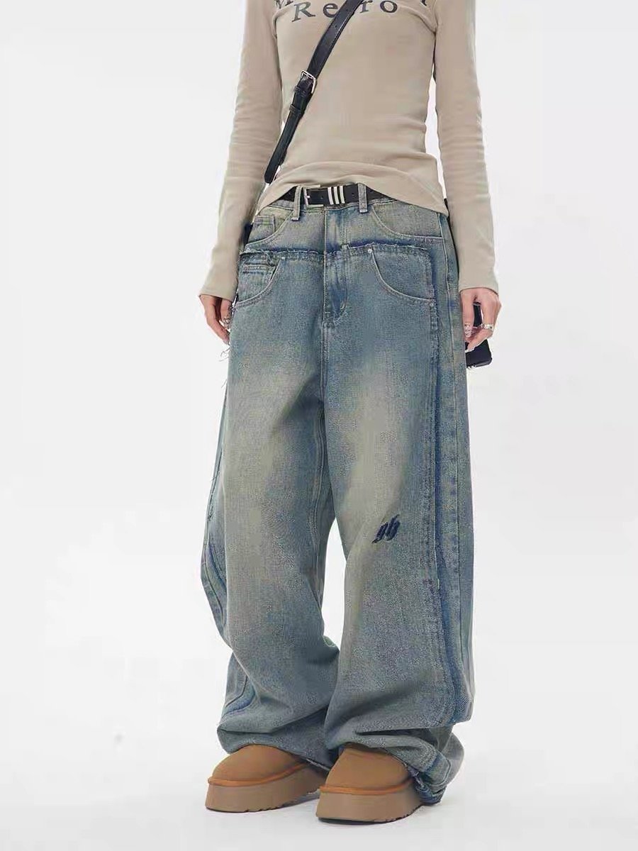 韓國顯瘦線條漸層落地牛仔褲