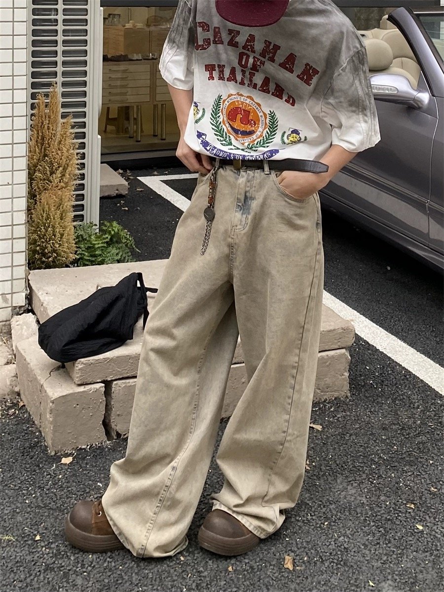 韓國廢土卡其質感落地牛仔褲