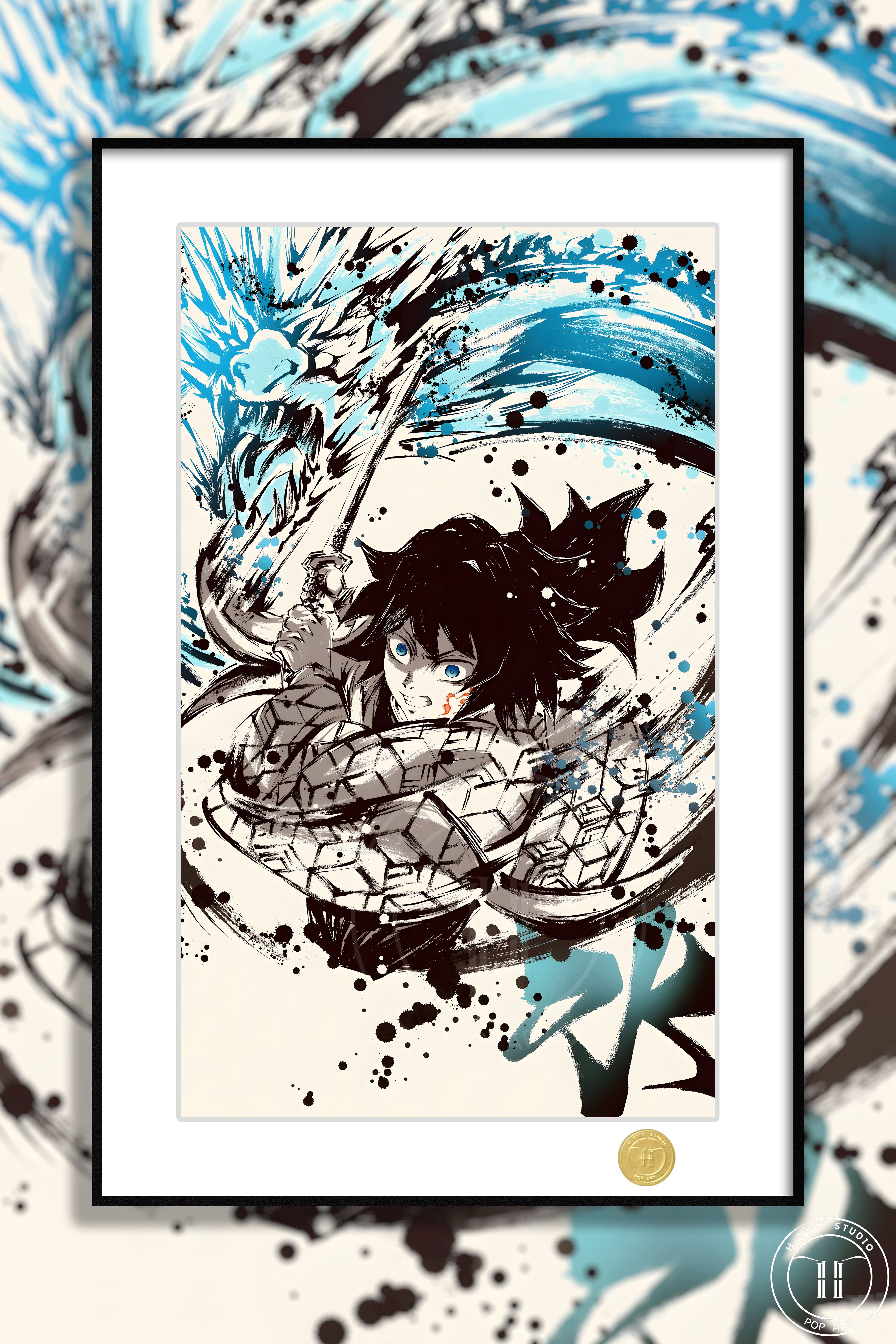 【週邊】H2工作室-富岡義勇 鬼滅之刃水柱鬼殺隊動漫二次元裝飾畫