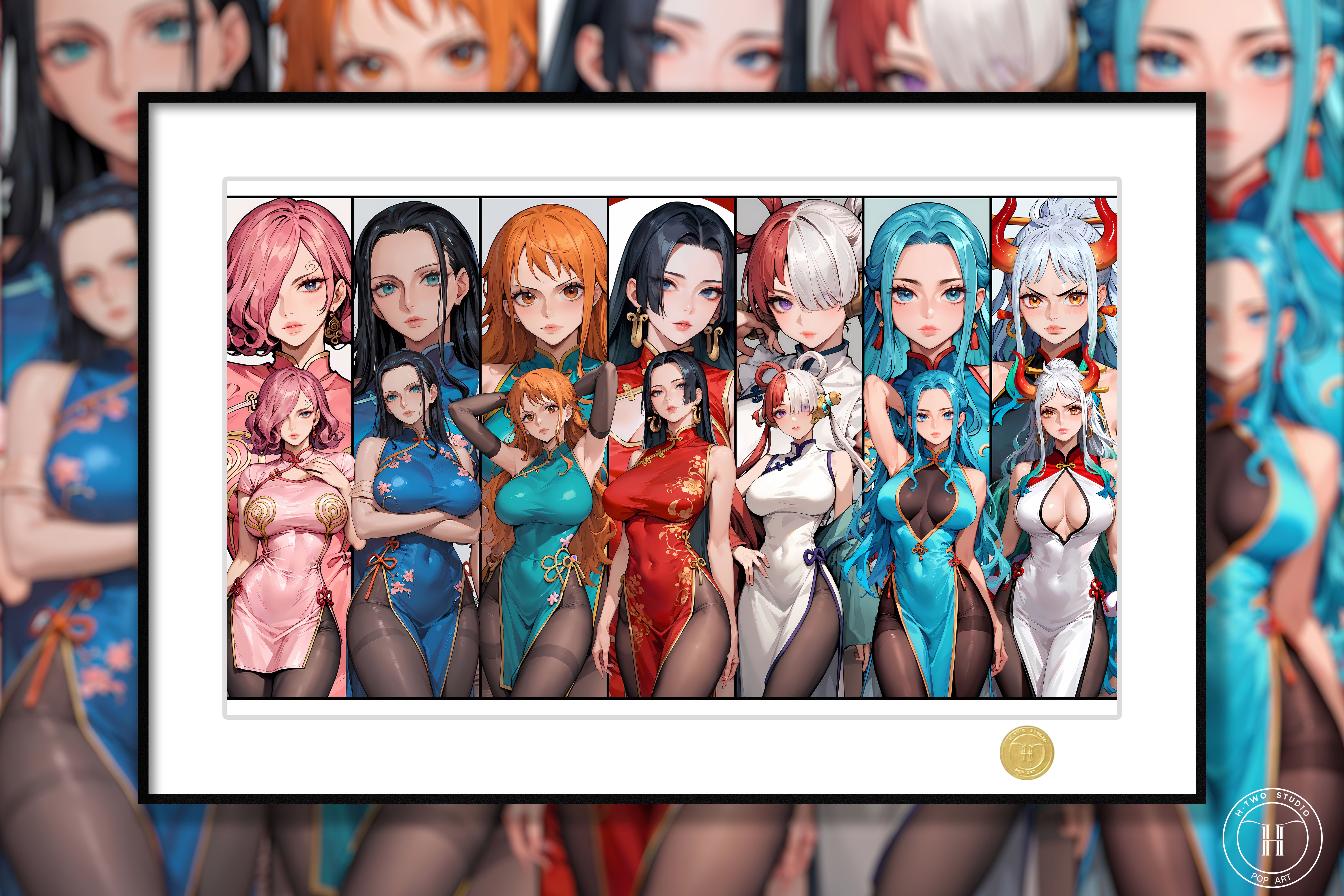 【週邊】H2工作室-海賊王 旗袍女團 女帝娜美羅賓大與烏塔裝飾畫