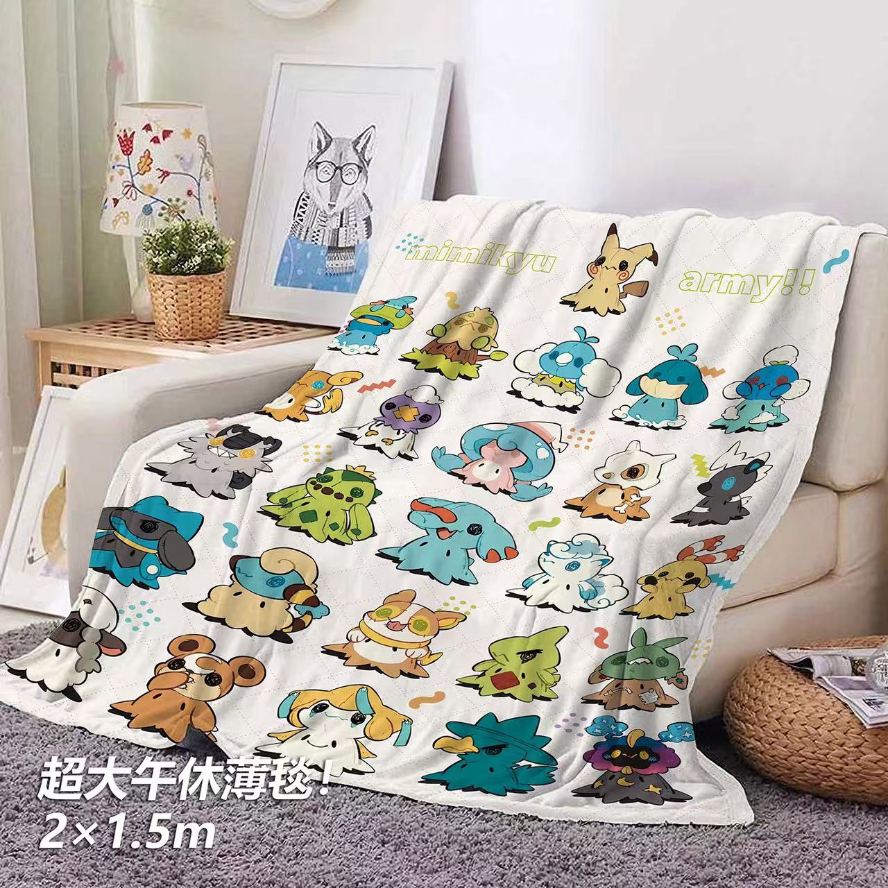 【週邊】千鳥社-精靈寶可夢謎擬丘皮卡丘卡拉卡拉午睡毯地毯裝飾畫