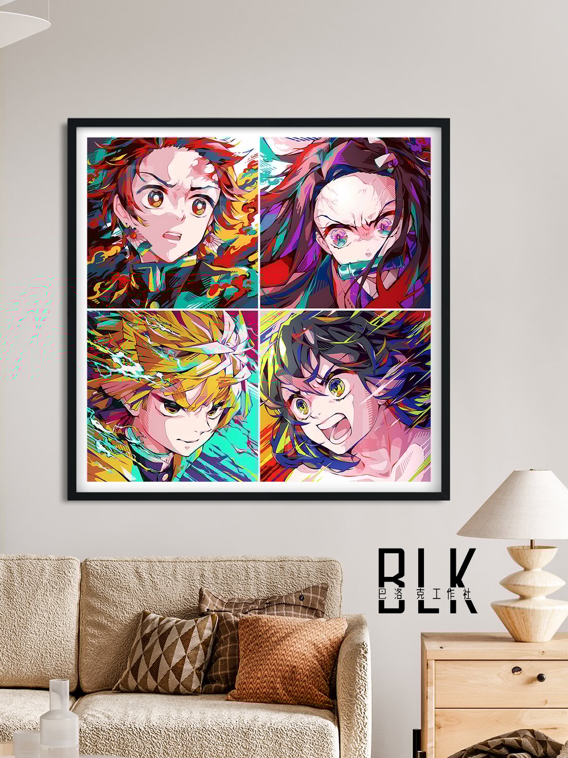 【週邊】巴洛克-炫彩鬼滅四小隻鬼滅之刃無限城篇炭治郎彌豆子善逸伊之助動漫裝飾畫 冰箱貼